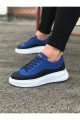 WG507 Erkek Günlük Bağcıklı Süet Cilt Spor Sneaker Ayakkabı SCBT - Mavi/Siyah