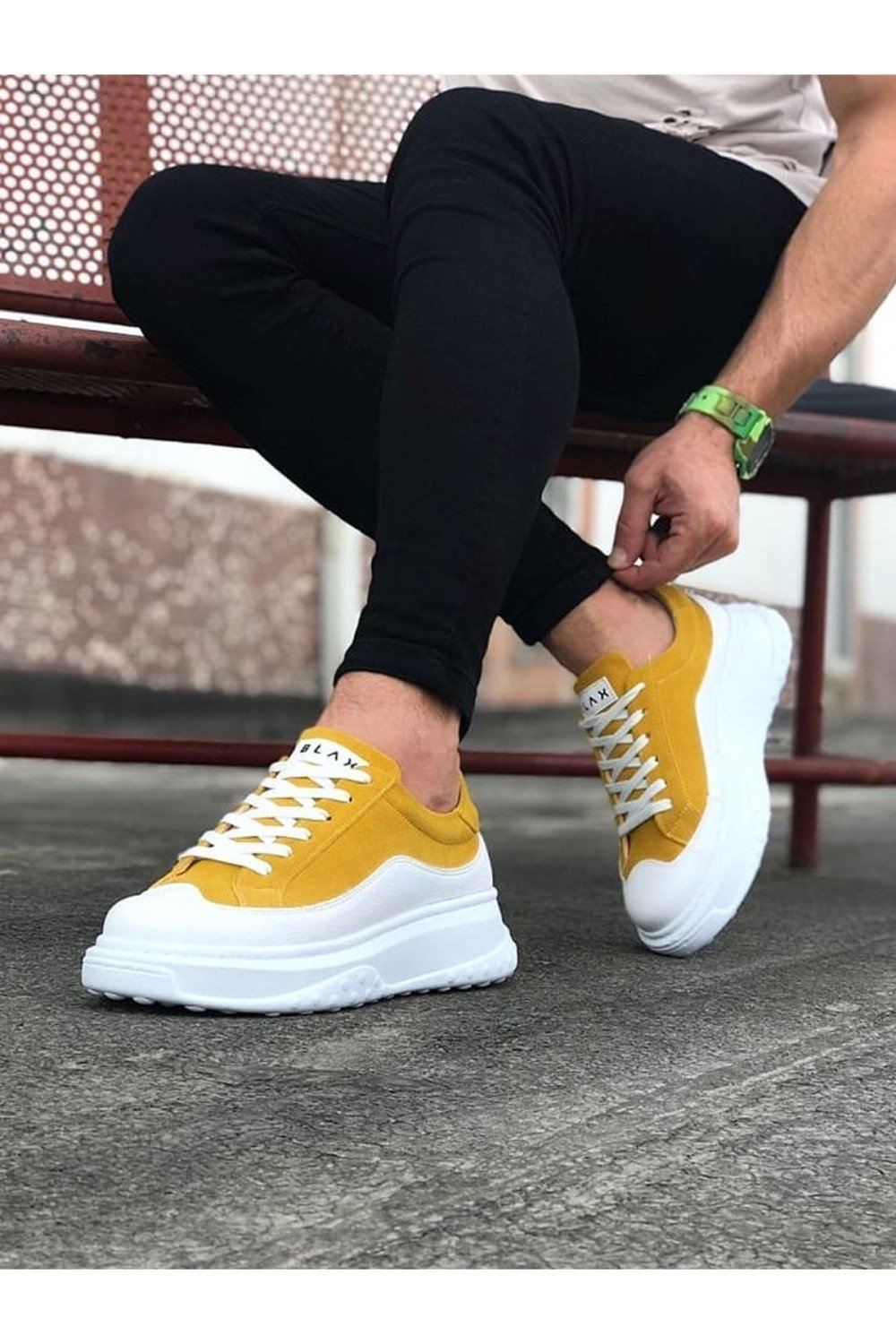 WG507 Erkek Günlük Bağcıklı Süet Cilt Spor Sneaker Ayakkabı SCBT - Sarı/Beyaz – Wagoon Erkek Ayakkabı