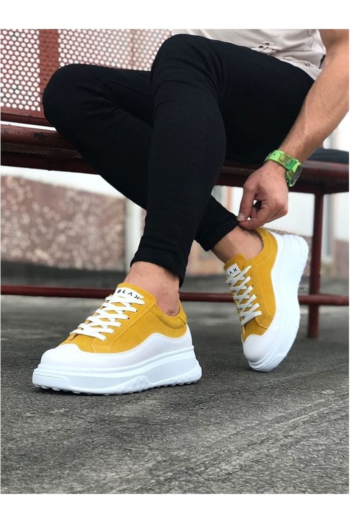 WG507 Erkek Günlük Bağcıklı Süet Cilt Spor Sneaker Ayakkabı SCBT - Sarı/Beyaz