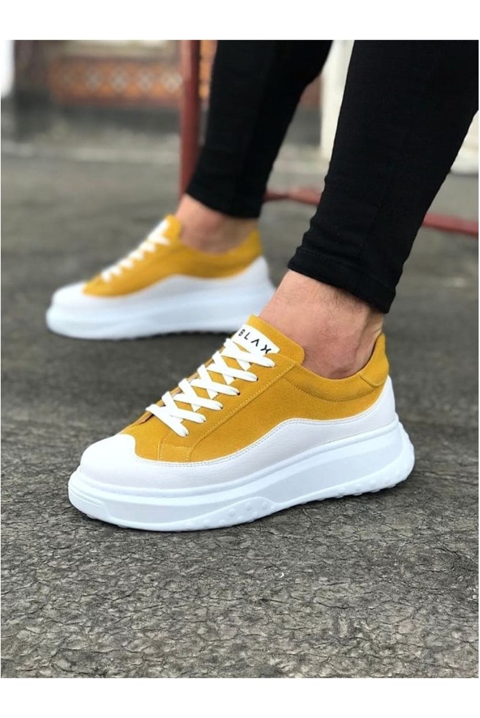 WG507 Erkek Günlük Bağcıklı Süet Cilt Spor Sneaker Ayakkabı SCBT - Sarı/Beyaz