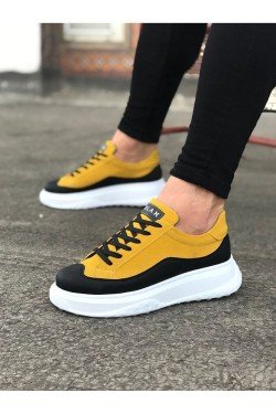 WG507 Erkek Günlük Bağcıklı Süet Cilt Spor Sneaker Ayakkabı SCBT - Sarı/Siyah