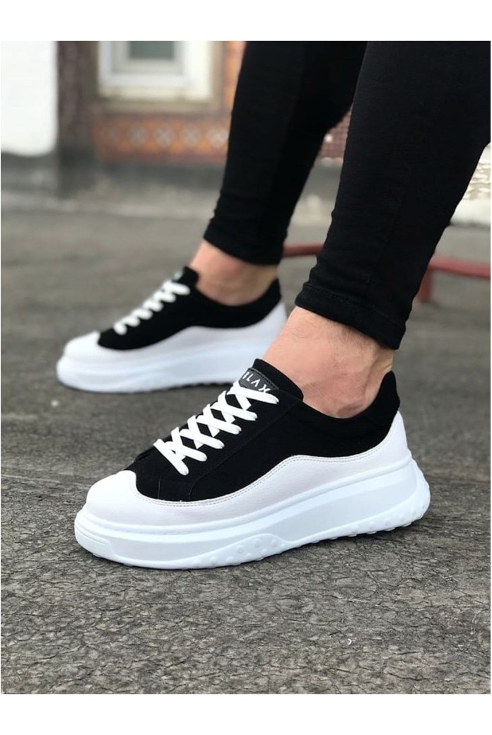 WG507 Erkek Günlük Bağcıklı Süet Cilt Spor Sneaker Ayakkabı SCBT - Siyah/Beyaz