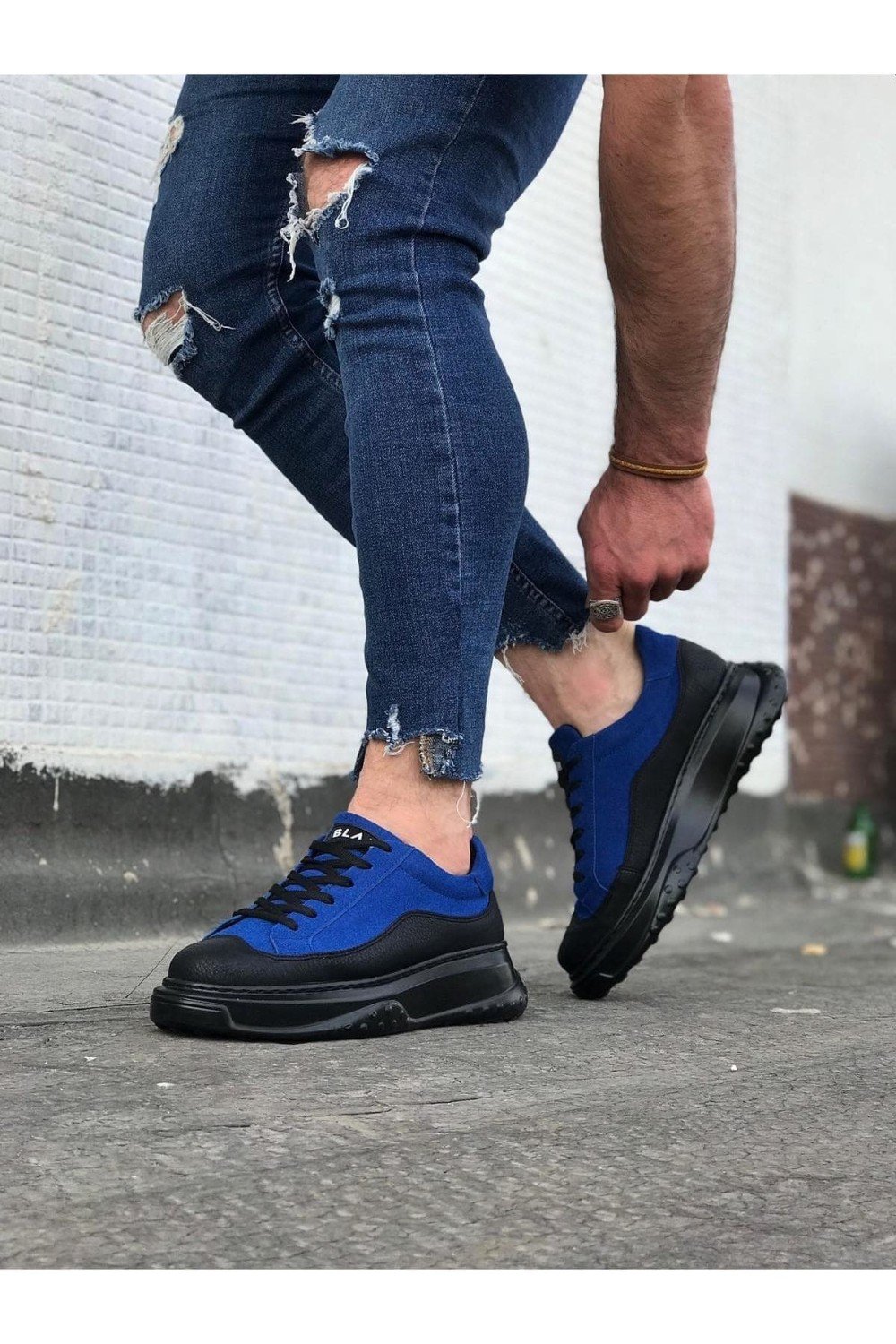 WG507 Erkek Günlük Bağcıklı Süet Cilt Spor Sneaker Ayakkabı SCST - Mavi/Siyah – Wagoon Erkek Ayakkabı