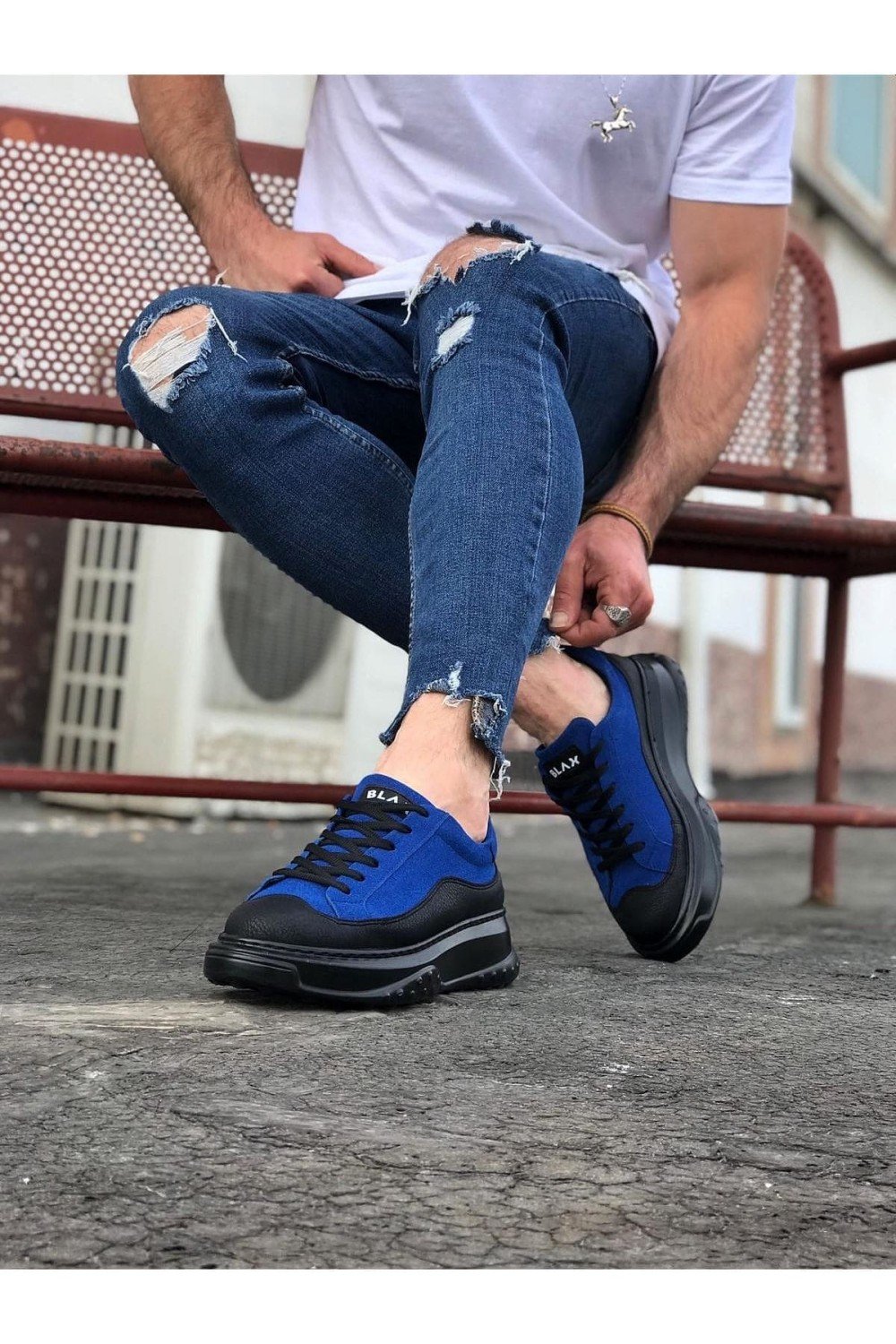 WG507 Erkek Günlük Bağcıklı Süet Cilt Spor Sneaker Ayakkabı SCST - Mavi/Siyah – Wagoon Erkek Ayakkabı