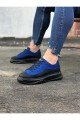 WG507 Erkek Günlük Bağcıklı Süet Cilt Spor Sneaker Ayakkabı SCST - Mavi/Siyah