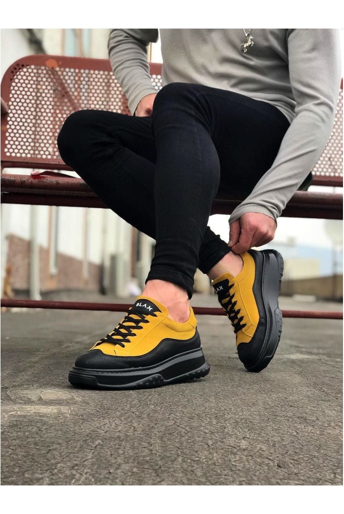 WG507 Erkek Günlük Bağcıklı Süet Cilt Spor Sneaker Ayakkabı SCST - Sarı/Siyah