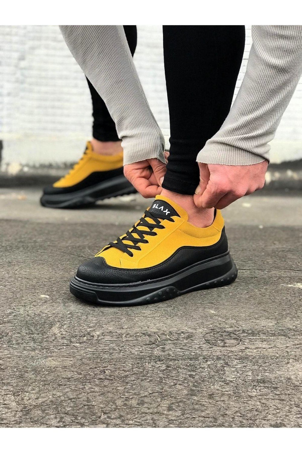 WG507 Erkek Günlük Bağcıklı Süet Cilt Spor Sneaker Ayakkabı SCST - Sarı/Siyah – Wagoon Erkek Ayakkabı