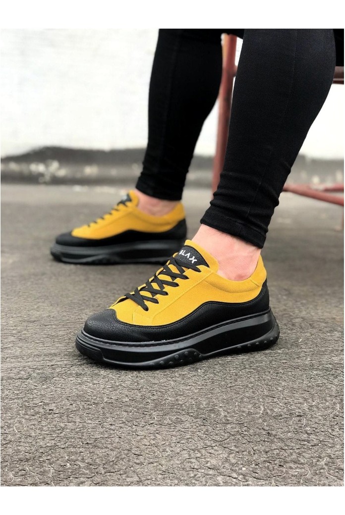 WG507 Erkek Günlük Bağcıklı Süet Cilt Spor Sneaker Ayakkabı SCST - Sarı/Siyah
